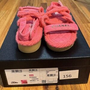 CHANEL 21A Rope Sandal Leather Strap Hot Pink Size 38